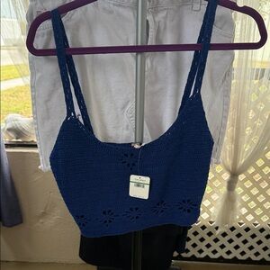 Free People Navy Crochet Crop Top
